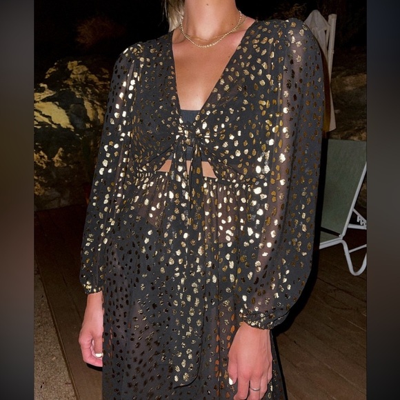 Beach Riot Shiloh Coverup Midi Dress Black Gold Metallic NWOT - Picture 7 of 17